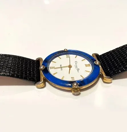 1980S CHRISTIAN DIOR BLUE STONE ROUND DIAL QUARTZ WATCH