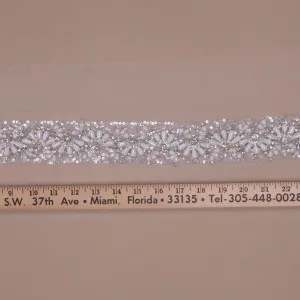 2" White  Floral Rhinestones and Crystals with Clear Sequins Trim