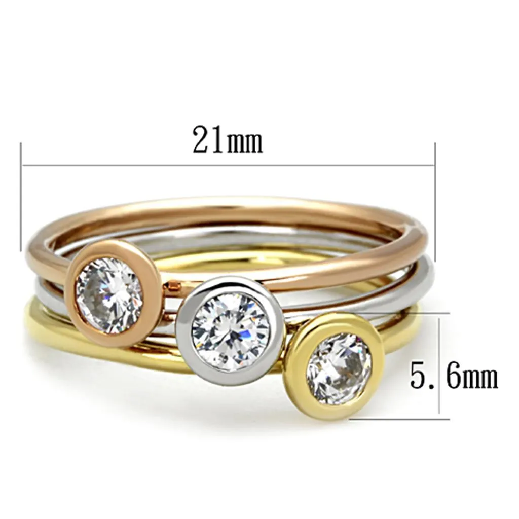 3W804 - Rhodium   Gold   Rose Gold Brass Ring with AAA Grade CZ  in Clear