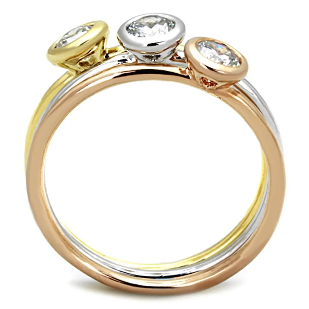 3W804 - Rhodium   Gold   Rose Gold Brass Ring with AAA Grade CZ  in Clear