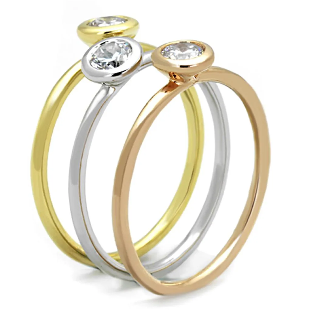 3W804 - Rhodium   Gold   Rose Gold Brass Ring with AAA Grade CZ  in Clear