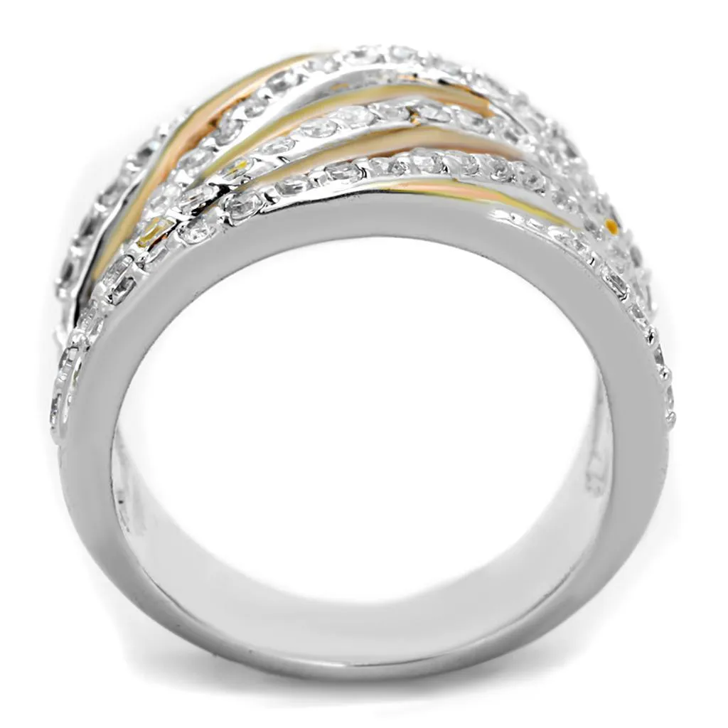 3W857 - Rose Gold   Rhodium Brass Ring with AAA Grade CZ  in Clear