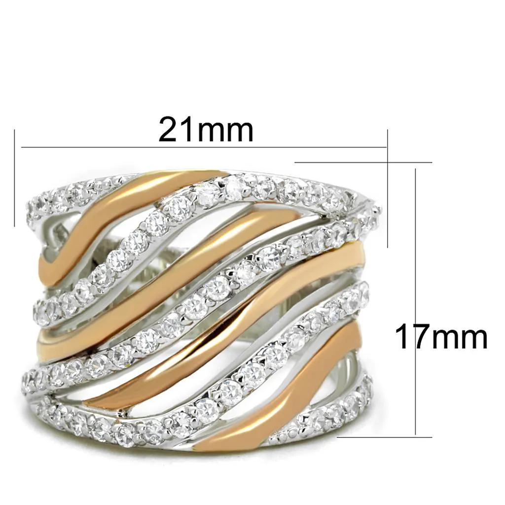 3W857 - Rose Gold   Rhodium Brass Ring with AAA Grade CZ  in Clear