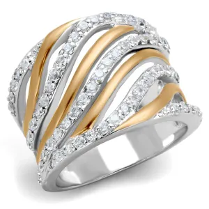 3W857 - Rose Gold   Rhodium Brass Ring with AAA Grade CZ  in Clear