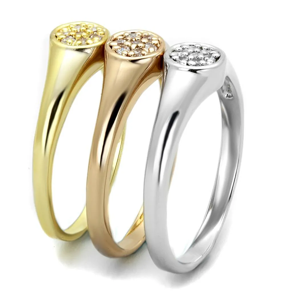 3W862 - Rhodium   Gold   Rose Gold Brass Ring with AAA Grade CZ  in Clear