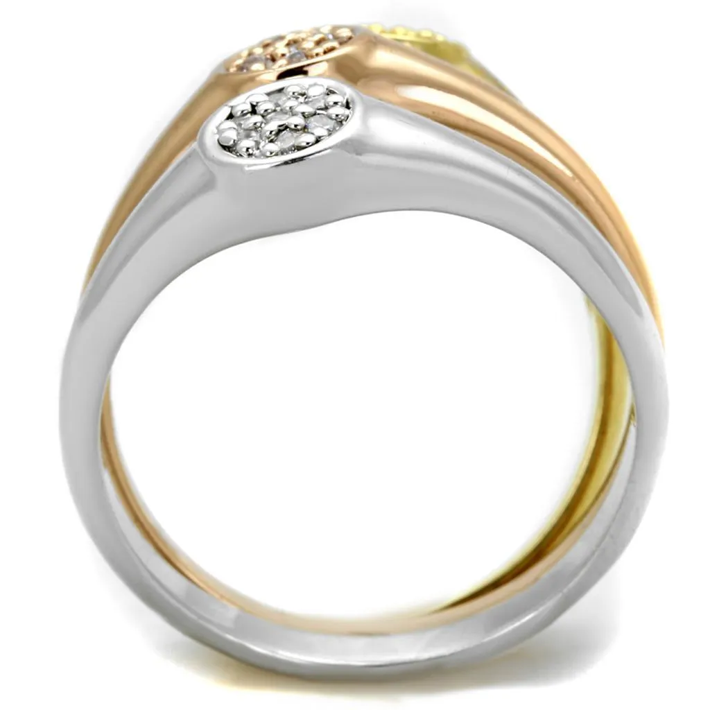 3W862 - Rhodium   Gold   Rose Gold Brass Ring with AAA Grade CZ  in Clear