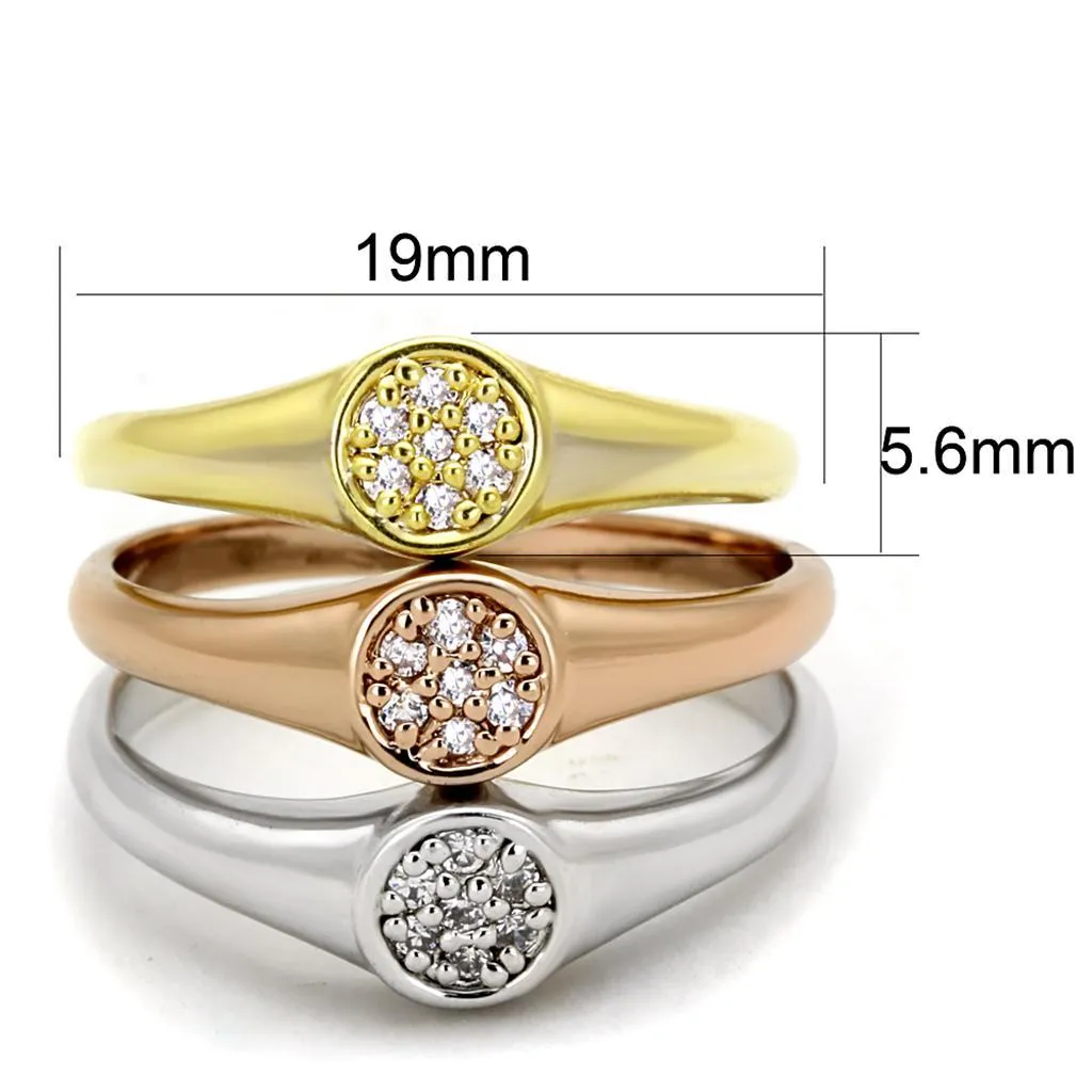 3W862 - Rhodium   Gold   Rose Gold Brass Ring with AAA Grade CZ  in Clear