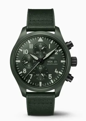 45.5mm CERAMIC PILOT'S WATCH CHRONOGRAPH TOP GUN EDITION "WOODLAND" GREEN DIAL GREEN RUBBER STRAP
