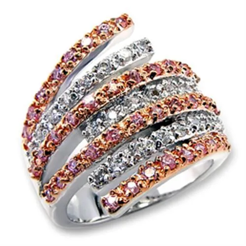 60207 - Rose Gold   Rhodium Brass Ring with AAA Grade CZ  in Rose