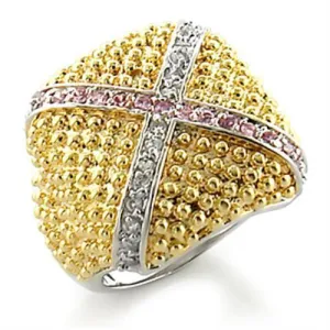 8X144 - Gold Rhodium Brass Ring with AAA Grade CZ  in Rose