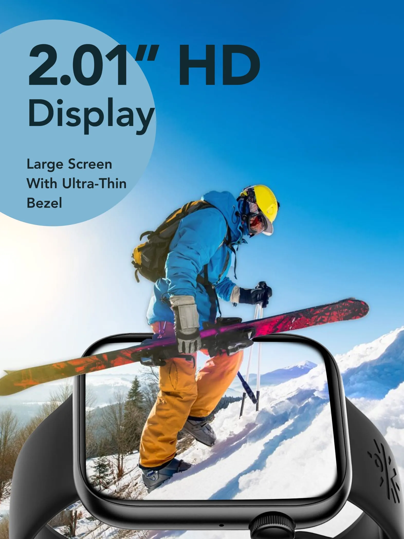 Active T 2.01” HD Display, Single Chip BT Calling, Rotating Crown, 200 WatchFace (Black Strap, Free Size)
