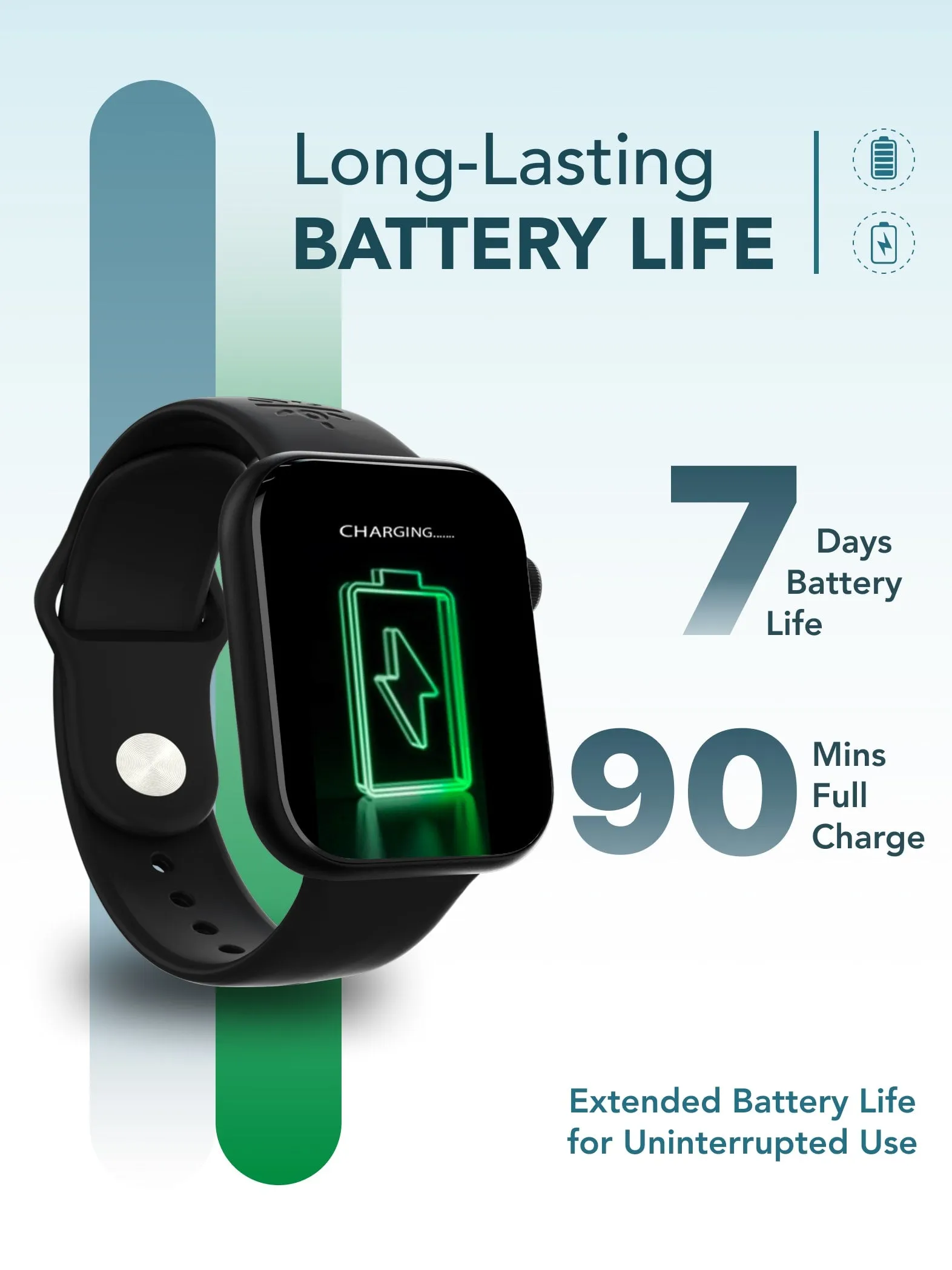 Active T 2.01” HD Display, Single Chip BT Calling, Rotating Crown, 200 WatchFace (Black Strap, Free Size)