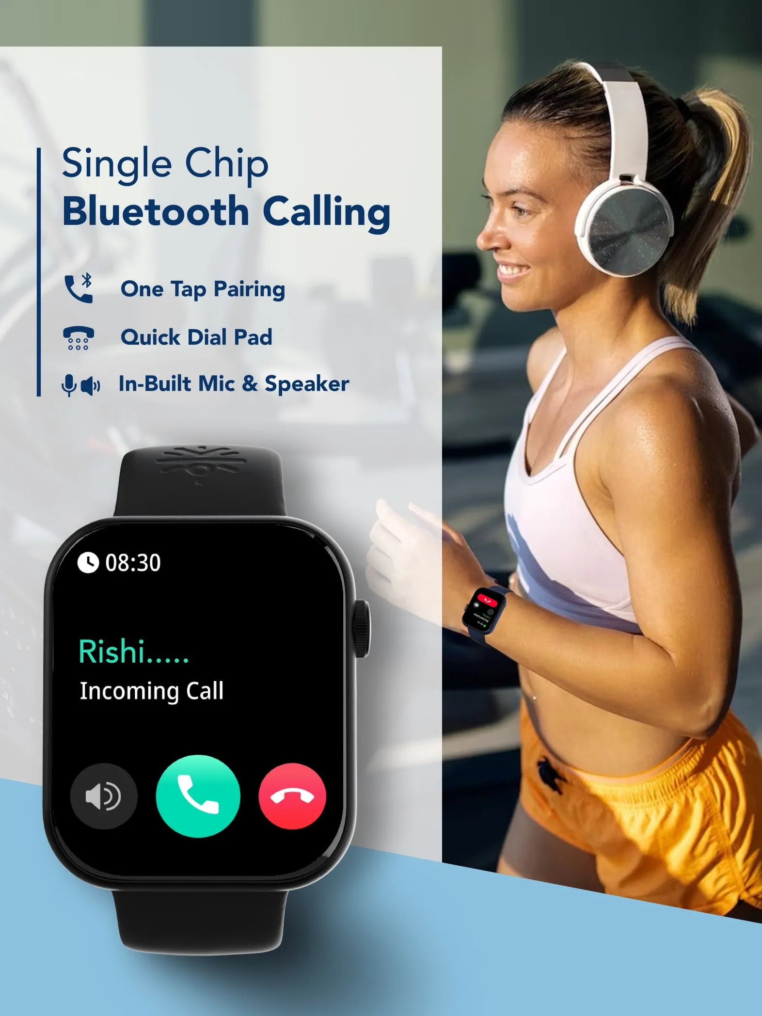 Active T 2.01” HD Display, Single Chip BT Calling, Rotating Crown, 200 WatchFace (Black Strap, Free Size)