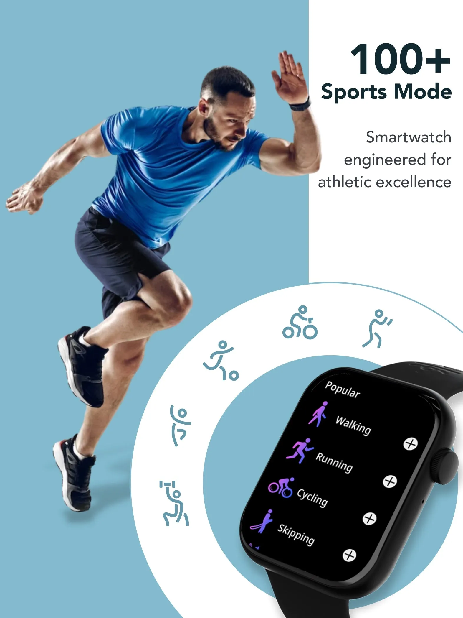 Active T 2.01” HD Display, Single Chip BT Calling, Rotating Crown, 200 WatchFace (Black Strap, Free Size)