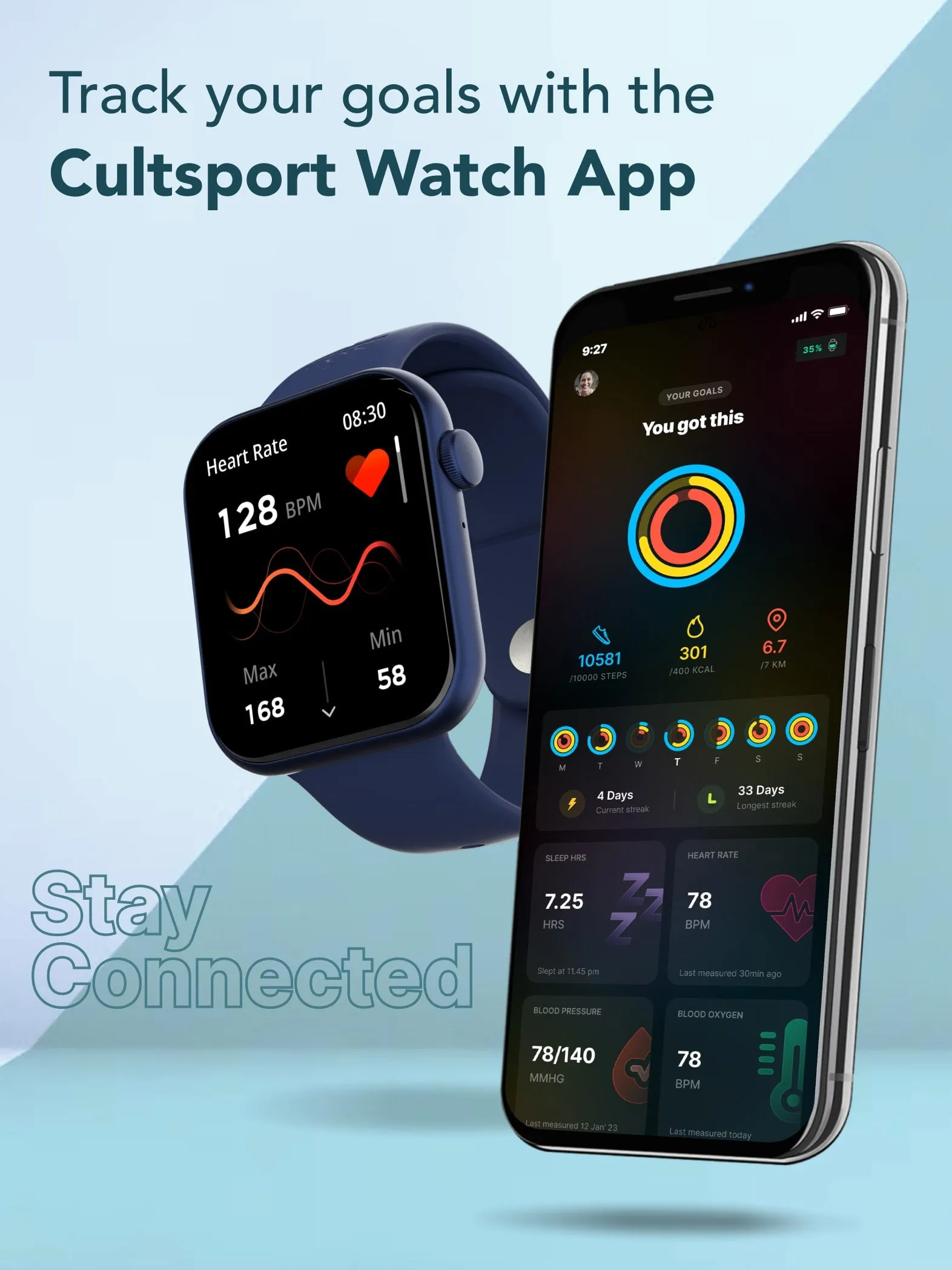 Active T 2.01” HD Display, Single Chip BT Calling, Rotating Crown, 200 WatchFace (Blue Strap, Free Size)
