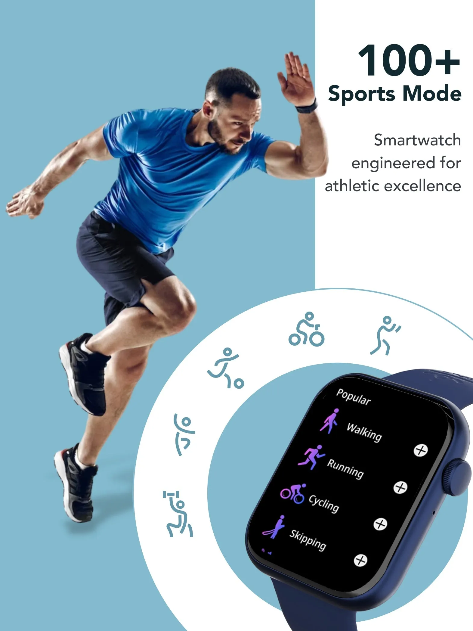 Active T 2.01” HD Display, Single Chip BT Calling, Rotating Crown, 200 WatchFace (Blue Strap, Free Size)