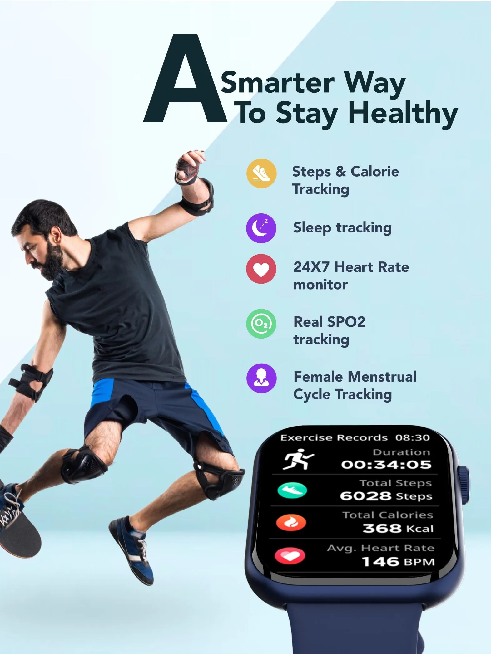 Active T 2.01” HD Display, Single Chip BT Calling, Rotating Crown, 200 WatchFace (Blue Strap, Free Size)