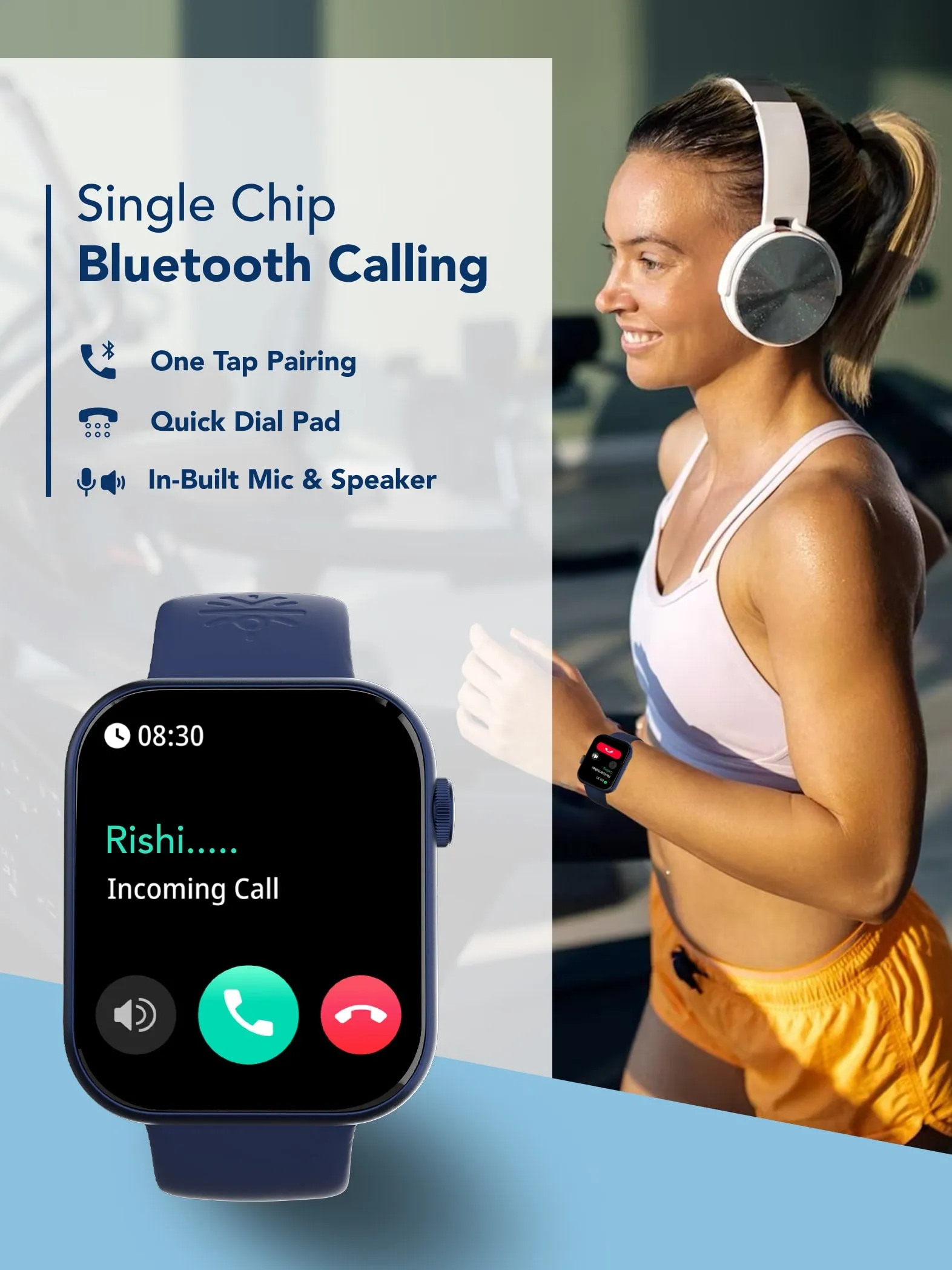 Active T 2.01” HD Display, Single Chip BT Calling, Rotating Crown, 200 WatchFace (Blue Strap, Free Size)