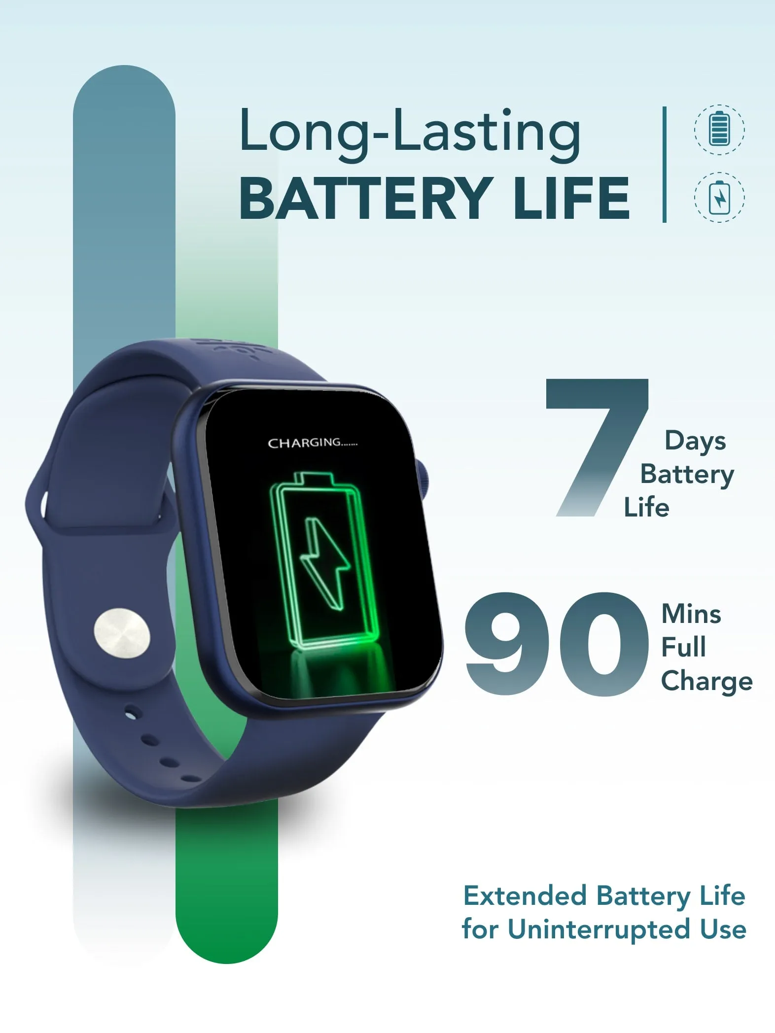 Active T 2.01” HD Display, Single Chip BT Calling, Rotating Crown, 200 WatchFace (Blue Strap, Free Size)