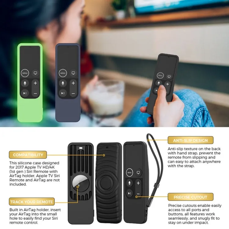 Ahastyle 2-In-1 Silicone Protective Cover For Apple Tv Hd / 4K & Airtag Remote Control Tracker