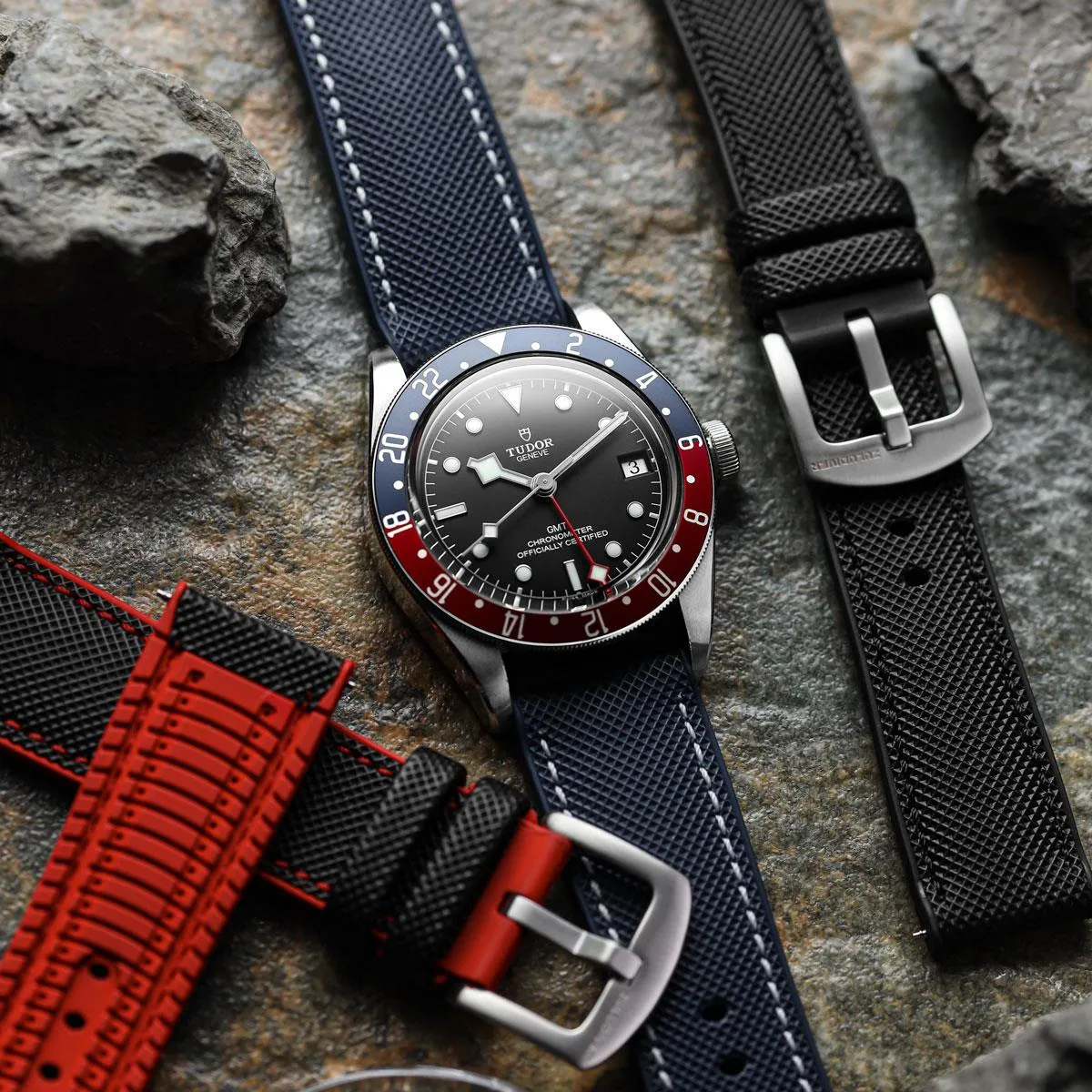 ANVIL FKM Rubber Watch Strap - Blue / White