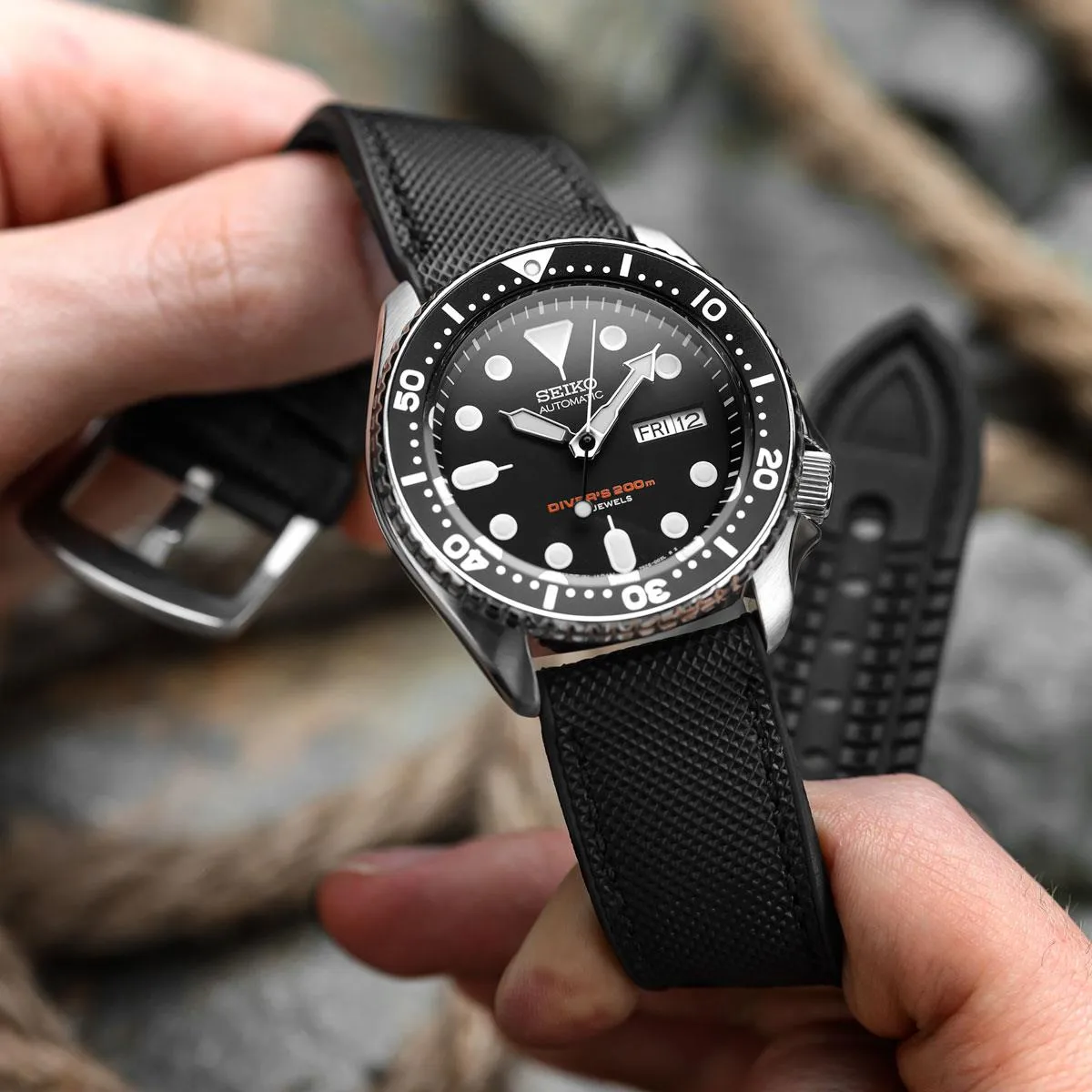 ANVIL FKM Rubber Watch Strap - Blue / White