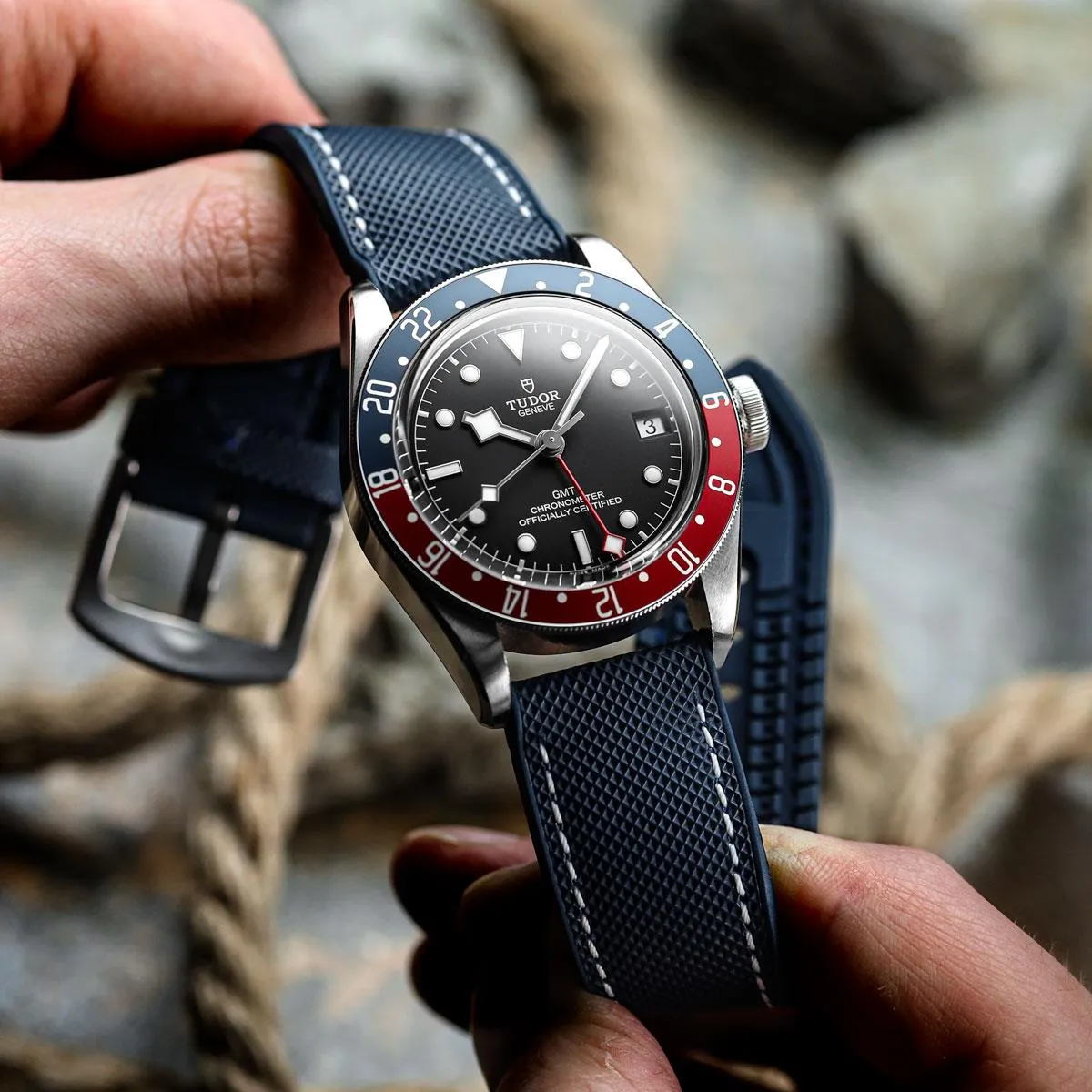 ANVIL FKM Rubber Watch Strap - Blue / White