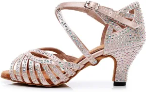 AOQUNFS Rhinestones Ballroom Dance Shoes Women Latin Salsa Practice Performance Dance Shoes,Model QJW7164