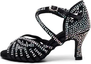 AOQUNFS Rhinestones Ballroom Dance Shoes Women Latin Salsa Practice Performance Dance Shoes,Model QJW7164