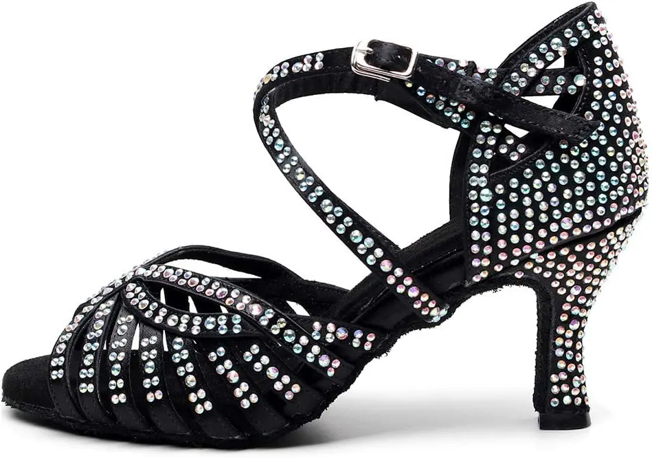 AOQUNFS Rhinestones Ballroom Dance Shoes Women Latin Salsa Practice Performance Dance Shoes,Model QJW7164