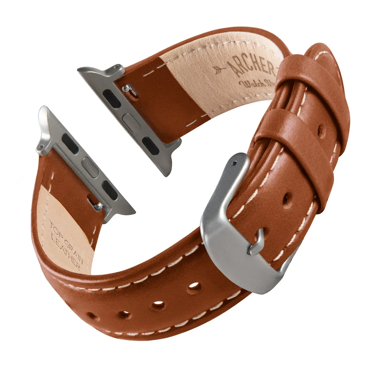 Apple Watch Leather Watch Band - Cognac/Natural/Silver Aluminum