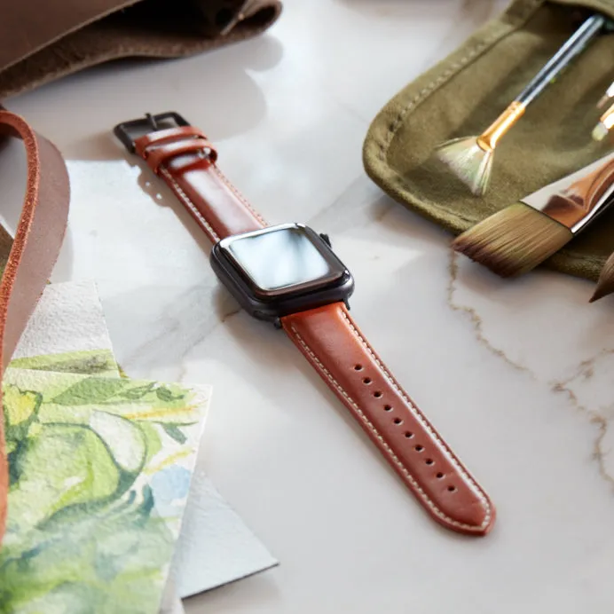 Apple Watch Leather Watch Band - Cognac/Natural/Space Gray