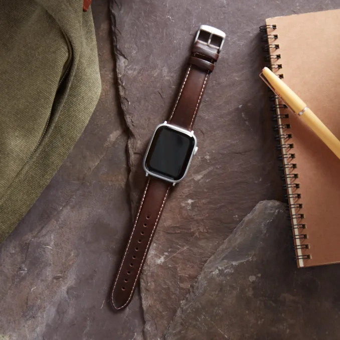 Apple Watch Leather Watch Band - Dark Chestnut/Natural/Silver Aluminum