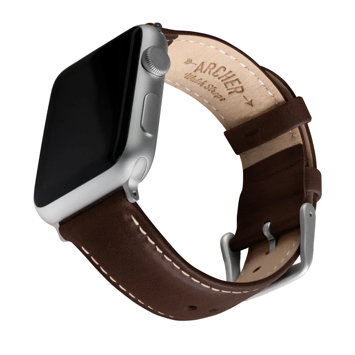 Apple Watch Leather Watch Band - Dark Chestnut/Natural/Silver Aluminum