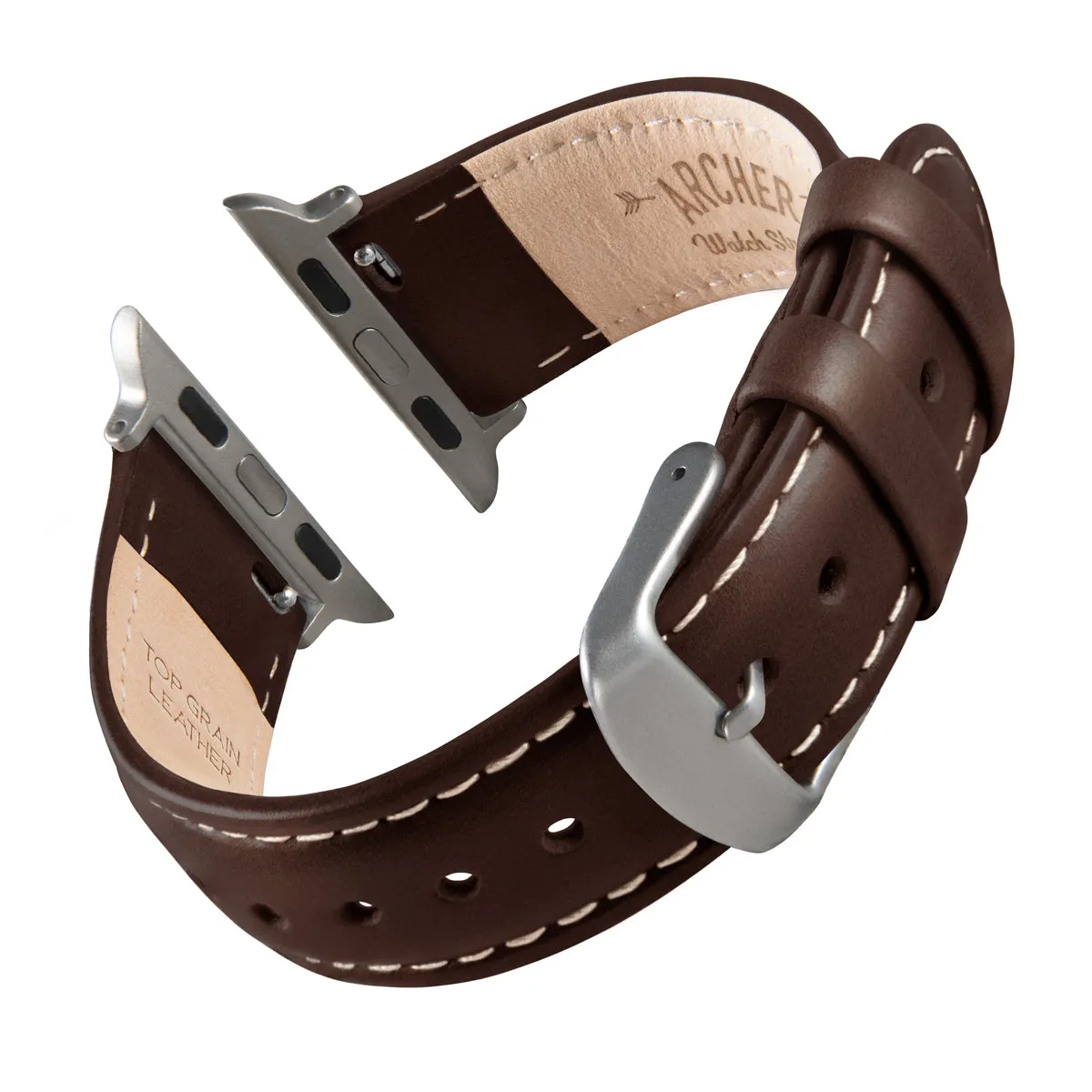 Apple Watch Leather Watch Band - Dark Chestnut/Natural/Silver Aluminum