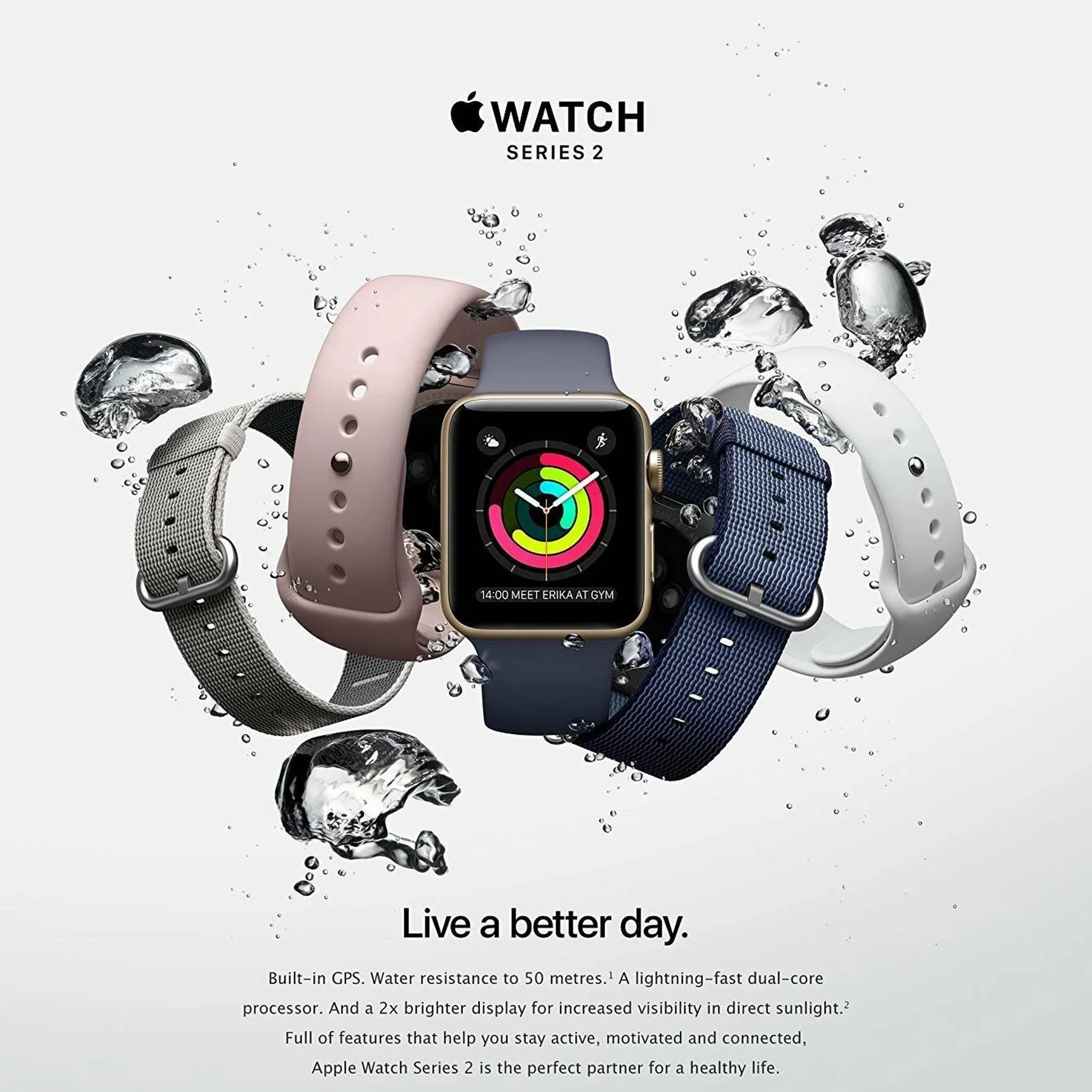 Apple Watch Series 2 38mm Smartwatch (Space Black Stainless Steel Case, Space Black Link Band) with 2 Year Extended Warranty
