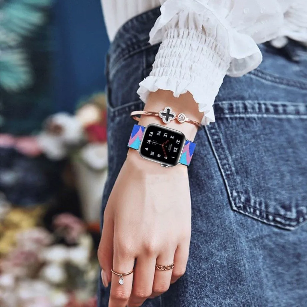 Apple Watch Series 6 / 5 40mm nylon pattern watch band - Blue / Pink / Blue Zig-zag