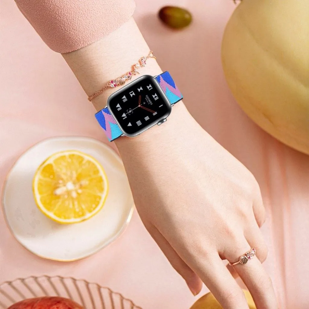 Apple Watch Series 6 / 5 40mm nylon pattern watch band - Blue / Pink / Blue Zig-zag