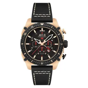 AVI-8 Unisex Black Dial Leather Band Hawker Hunter Atlas Dual Time Chronograph Analog Japanese Quartz Watch - AV-4100-06