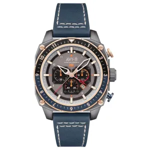 AVI-8 Unisex Grey Dial Blue Leather Band Hawker Hunter Atlas Dual Time Chronograph Analog Japanese Quartz Watch - AV-4100-07