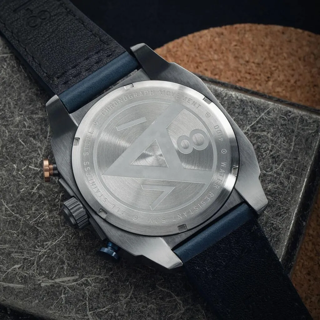 AVI-8 Unisex Grey Dial Blue Leather Band Hawker Hunter Atlas Dual Time Chronograph Analog Japanese Quartz Watch - AV-4100-07