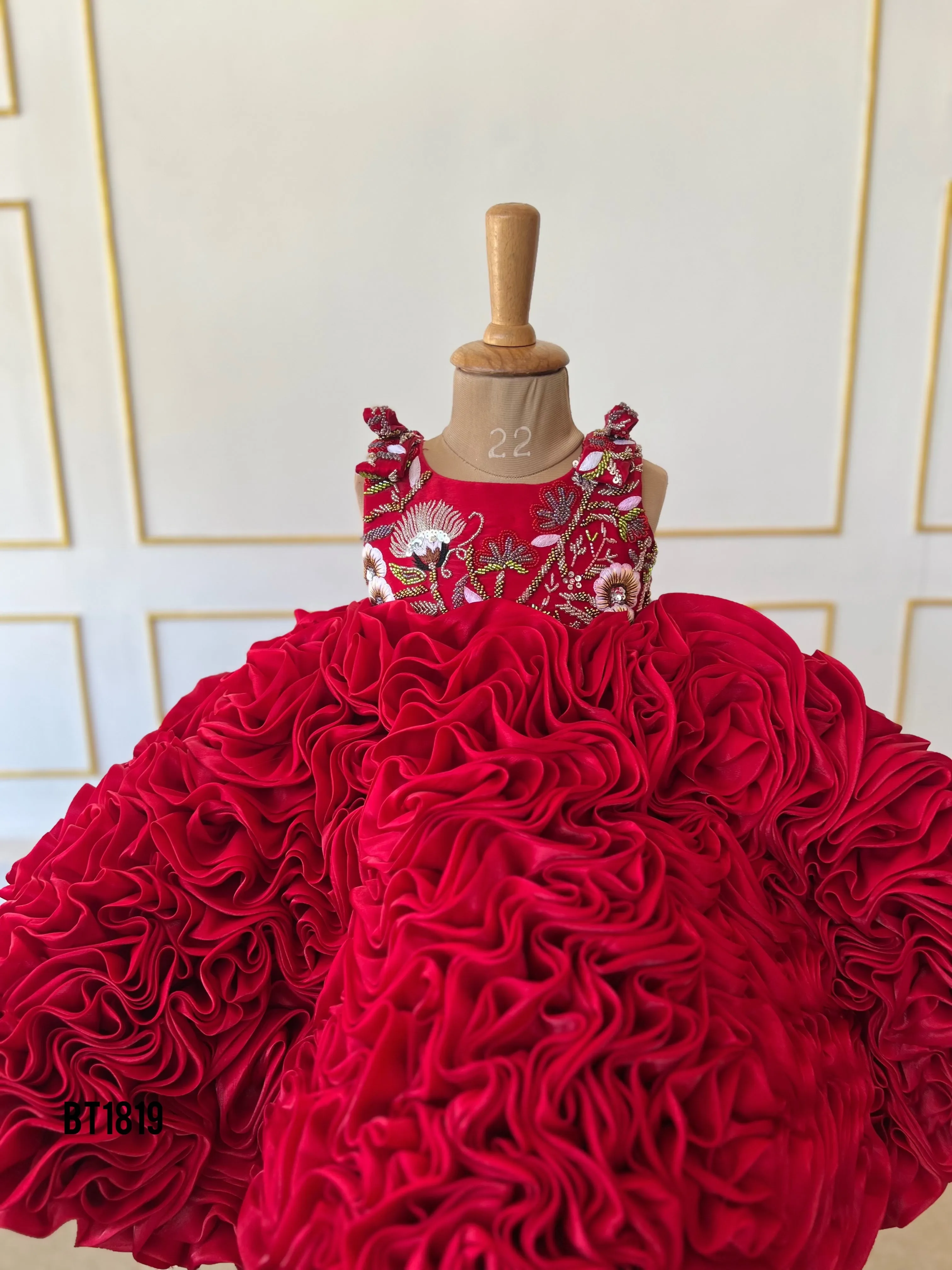 BT1819  Luxe Regal Crimson Bloom Gala Gown