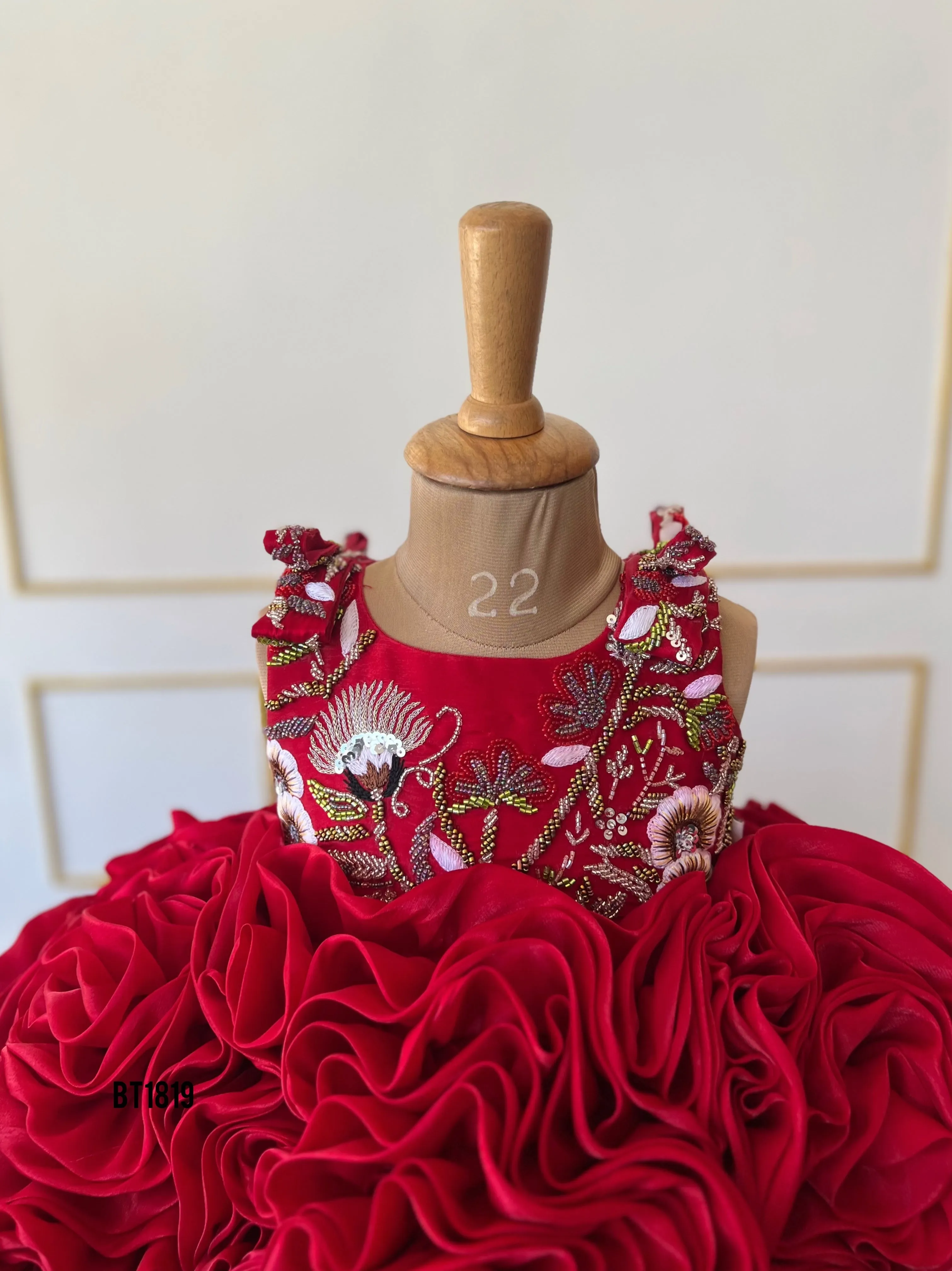BT1819  Luxe Regal Crimson Bloom Gala Gown
