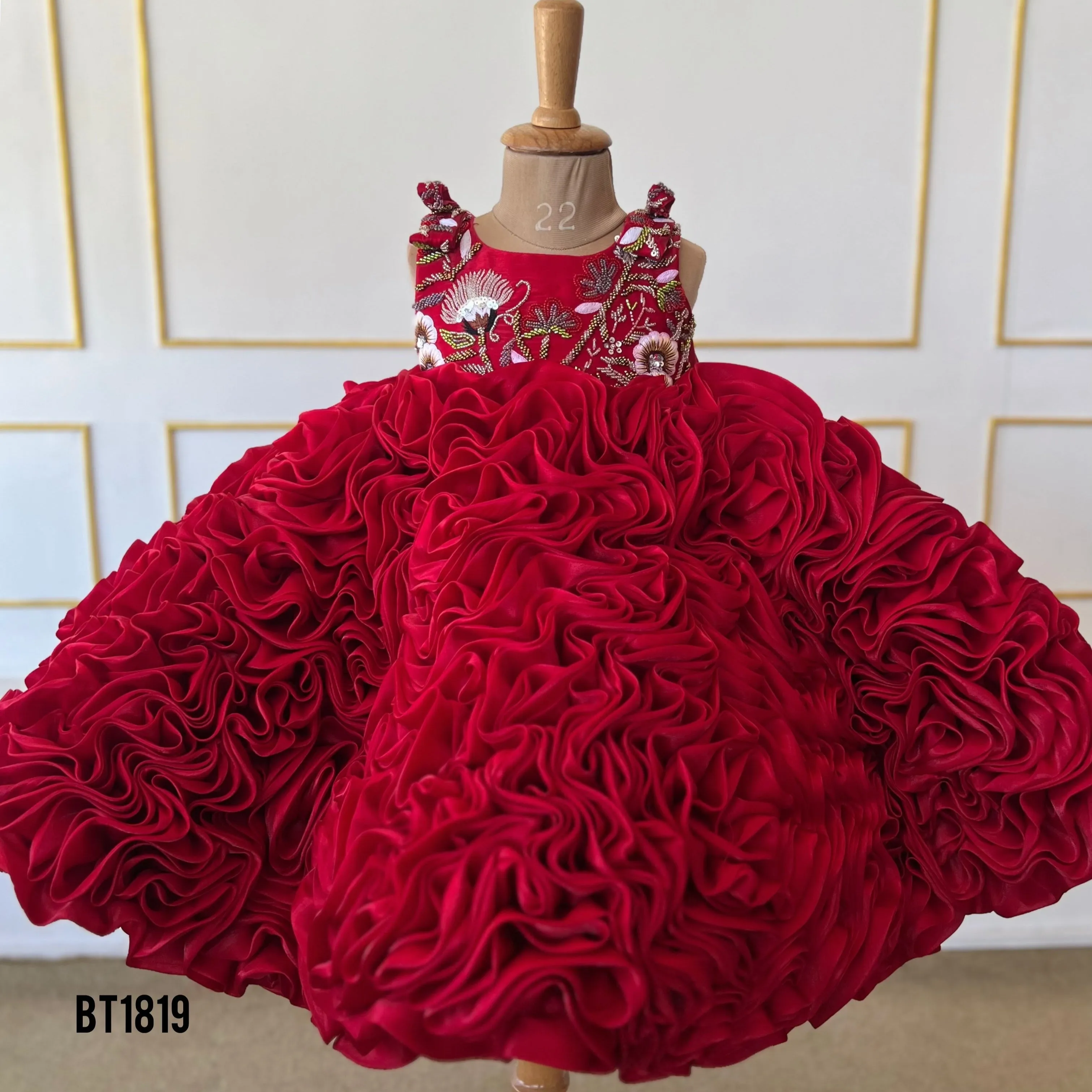 BT1819  Luxe Regal Crimson Bloom Gala Gown