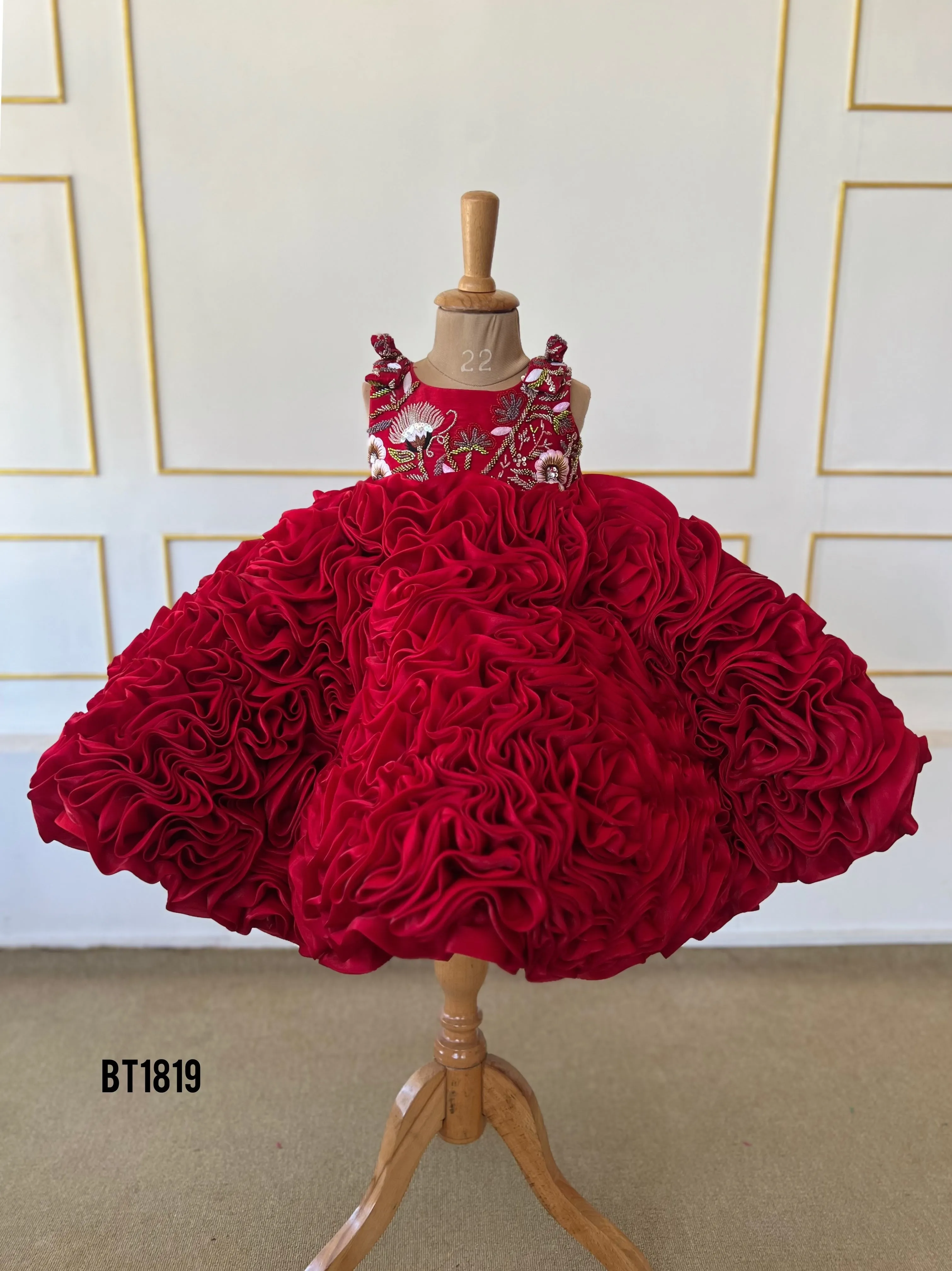 BT1819  Luxe Regal Crimson Bloom Gala Gown