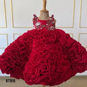 BT1819  Luxe Regal Crimson Bloom Gala Gown