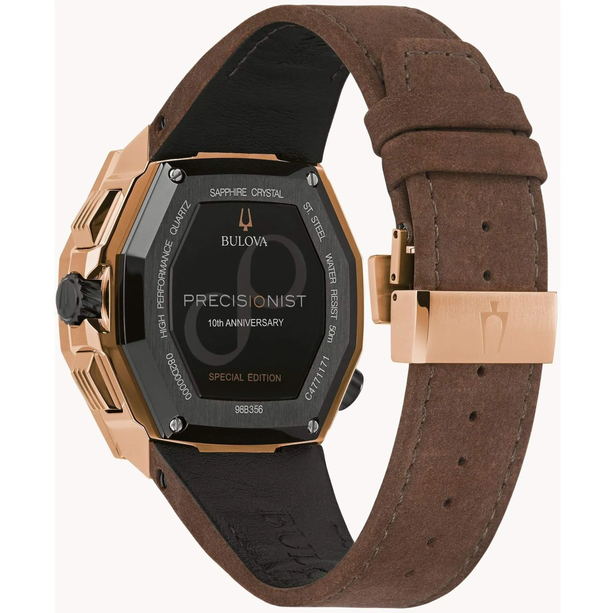 Bulova Men's Watch - Precisionist X Chronograph Grey and Rose Gold Dial Strap | 98B356