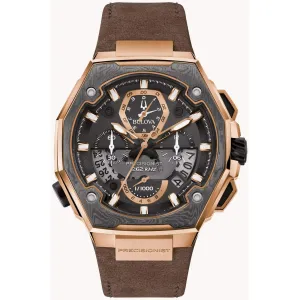 Bulova Men's Watch - Precisionist X Chronograph Grey and Rose Gold Dial Strap | 98B356