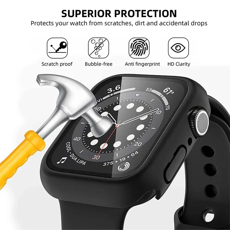 Bumper Cover Case with Tempered Glass For Apple Watch serie 9 4 5 6 SE 7 8 - 45mm 41mm 44mm 40mm 42mm