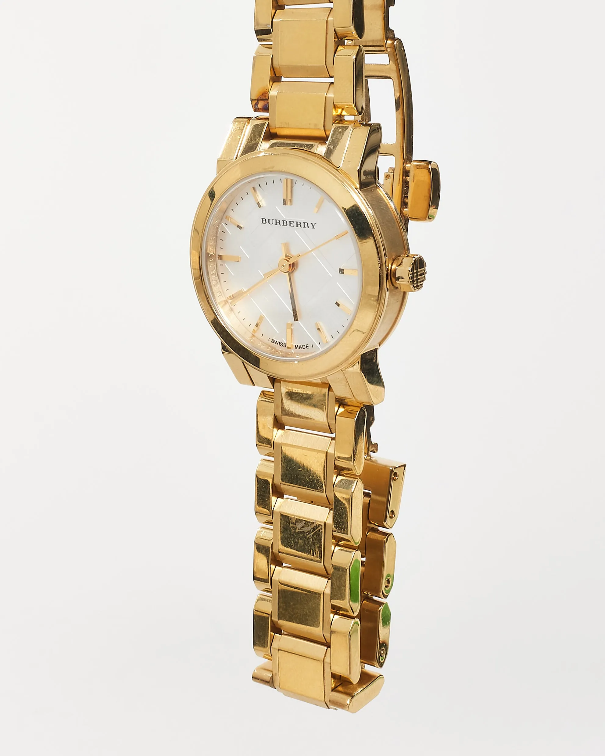 Burberry Gold & White Plaid Dial Watch 26MM Watch